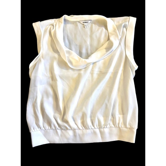 Express White Cap Sleeve Elastic Waist Cropped Scoop Neck Shell Top - Picture 1 of 8